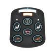 Keypad for 6 Key VSI Joystick Controller showing colorful buttons for battery, on/off, speed, horn, and two actuator keys, designed for Pride Mobility scooters.