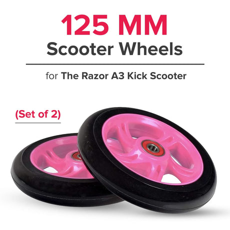 125 mm Kick Scooter Wheel with Black Wheel, Pink Hub, & Bearings (Set of Two)