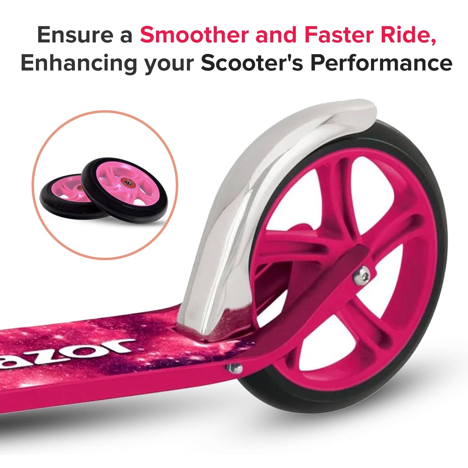 125 mm Kick Scooter Wheel with Black Wheel, Pink Hub, & Bearings (Set of Two)