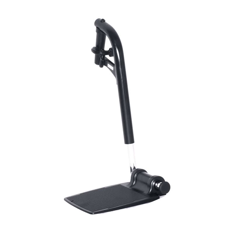 70 Degree Swing-Away Leg Rest Assembly (Left and Right) with 8-1/2 X 6 footplate for Jazzy, Jet, and Quantum power chairs, showing a black pedal and a tube-like lever mechanism.