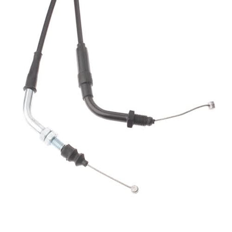 Close-up of the 67 Throttle Cable for street scooters and mopeds, highlighting the detailed black sleeve and overall construction.