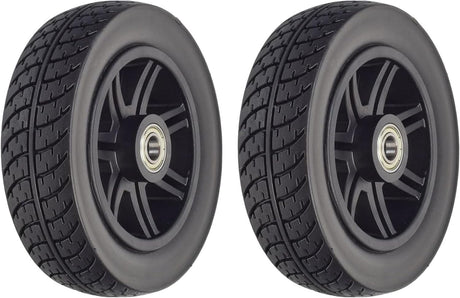 Set of 2 SC31017 8x2 (200x50) black flat-free front wheel assemblies for the Drive Medical Spitfire Scout 4-wheel scooter