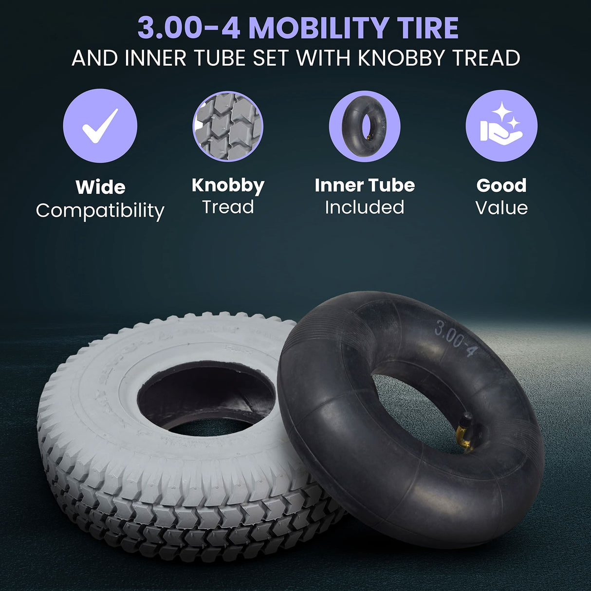 10"x3" (3.00-4, 260x85) Pneumatic Mobility Tire with C248 Powertrax Tread