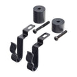 Armrest Cane Clips (ACCASMB1980 Style B) for Pride Mobility Scooters, showing a group of black metal hooks, screws, two clips, and two bolts for mounting under the armrest.