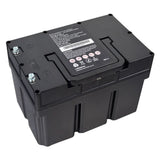 BAT2004389 - 25.6 Volt 32.4 Ah lithium (LiFePO4) battery for the Pride Jazzy EVO 613Li power chair, top view showing the label, carry handle, and terminals.