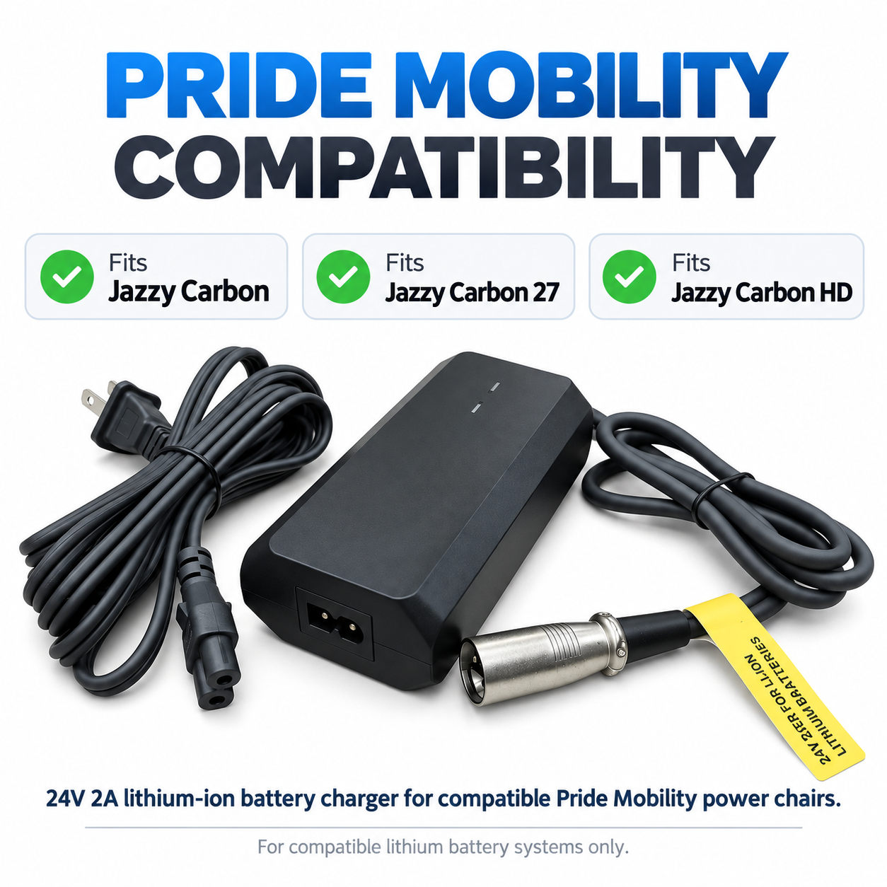 ELE2506208 - 24 Volt 2.0 Amp Lithium-Ion Charger for the Jazzy Carbon, Carbon 27, Carbon HD & Rascal Carbon Cruiser