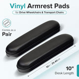 Black 10" Desk Length Padded Vinyl Armrest for Mobility Scooters (Set of 2)