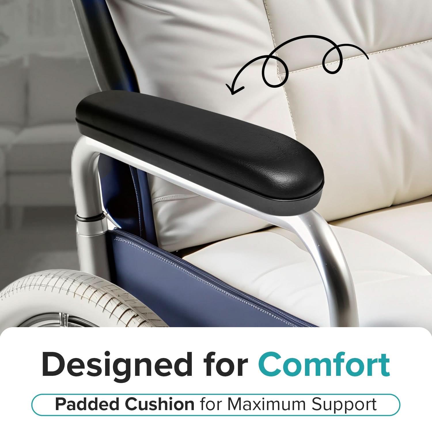 Black 10" Desk Length Padded Vinyl Armrest for Wheelchairs (Set of 2)