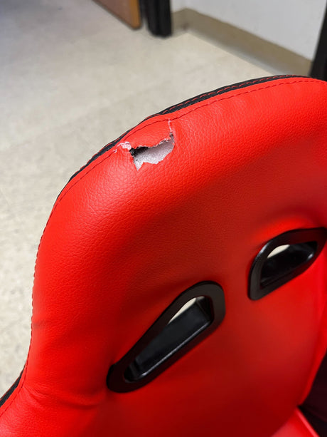 31-1/2 Red Double Seat for the Coleman KT196 Go-Kart (Blemished) featuring back vents and black handles for improved seatbelt placement and security.