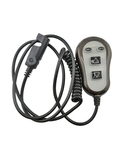 Hand control with heat and massage for the Golden PL340 lift chair, black remote with coiled cord.