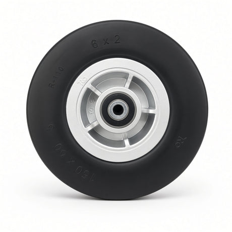 6"x2" Jazzy Wheel, 1-Piece Silver Plastic Rim, Black PU Tire (150x50mm), Style 1