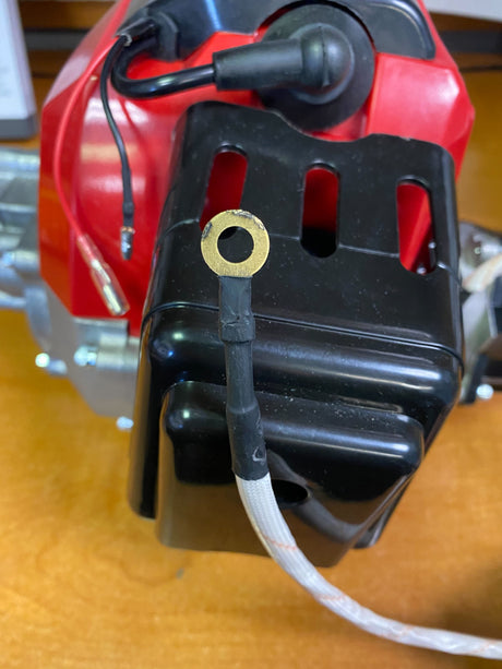 49cc/52cc Scooter Engine with Electric Start (Blemished), featuring an attached transmission and visible metal wire, suitable for gas scooters, pocket bikes, and mini choppers with electric start.