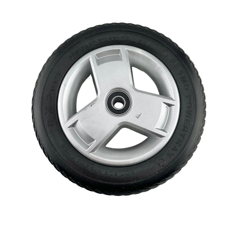 8"x2" (200x50) Black Flat-Free Front Wheel Assembly with Silver Tri-Spoke Rim for 4-Wheel Go-Go Mobility Scooters (Blemished)