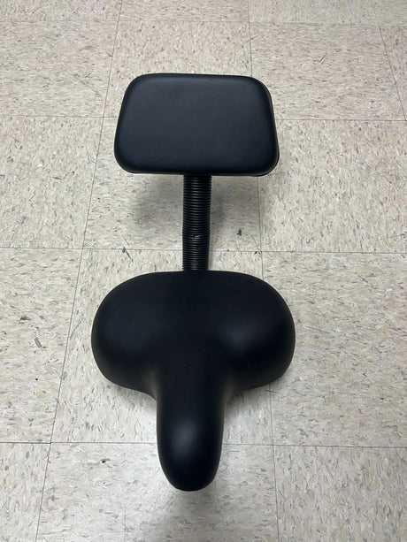 Comfort Bike Saddle Seat with Backrest (Deluxe) (Blemished) featuring a padded seat and supportive backrest, suitable for cruisers, trikes, or stationary bikes. Upholstered in vinyl with a standard 7/8 seat post.