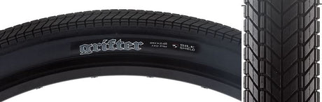 Close-up of a 20x2.4 Grifter DC/SS Bicycle Tire showcasing its heavily siped, smooth tread pattern designed for fast rolling and puncture protection, ideal for downhill or aggressive riding.