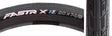 Close-up of a 20x1-1/8 Fastr-X S-Spec Bicycle Tire, highlighting its pressure-sensitive side treads and friction-enhancing texture for improved traction, ideal for ultralight racing with a 120tpi casing.