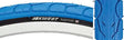 Close-up of a 26x1.5 Blue Kwest Bicycle Tire, highlighting its smooth rounded tread with large water dispersion grooves, designed for superior straight-line speed, traction, and cornering confidence.