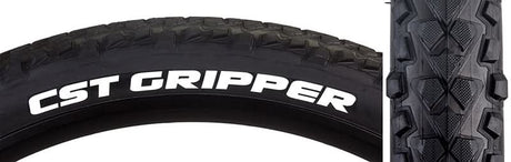 27.5x2.25 Gripper Bicycle Tire close-up showcasing the quick rolling center tread and aggressive cornering knobs, highlighting its single compound tread for enhanced longevity and performance.
