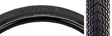 Close-up of the 28x2.15 Marathon Almotion Evolution RaceGuard Bicycle Tire, showcasing its tightly spaced block tread and reflective sidewall striping for enhanced low-light visibility.