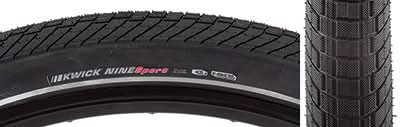 Close-up of the 29x2.2 Reflective Kwick Nine Sport Bicycle Tire showcasing its fast-rolling tread pattern and reflective sidewall striping for low light visibility.