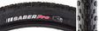 Close-up of the 29x2.2 Saber Pro Bicycle Tire, showcasing its low-profile tread with larger edge knobs for traction, designed for minimal rolling resistance and tubeless compatibility, ideal for high-end racing.