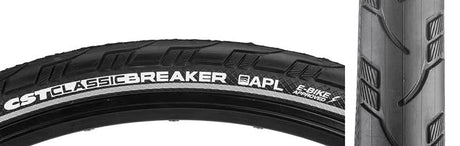 Close-up of the 700x38 Reflective Classic Breaker Bicycle Tire, highlighting the raised center line, grooved side tread, and reflective sidewall.