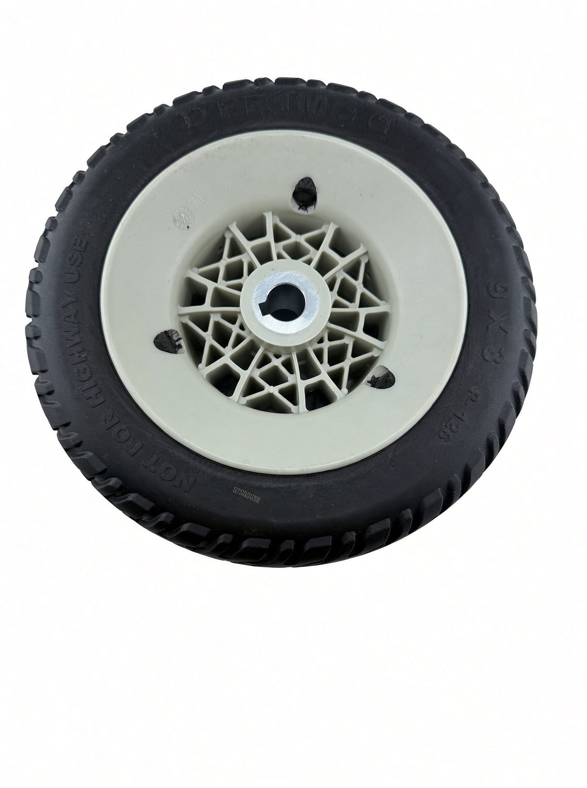 9"x3" (2.80/2.50-4) Flat-Free Drive Wheel Assembly with Silver Rim & Black Tire for Jazzy Select Elite & Pride TSS 300 (Blemished)