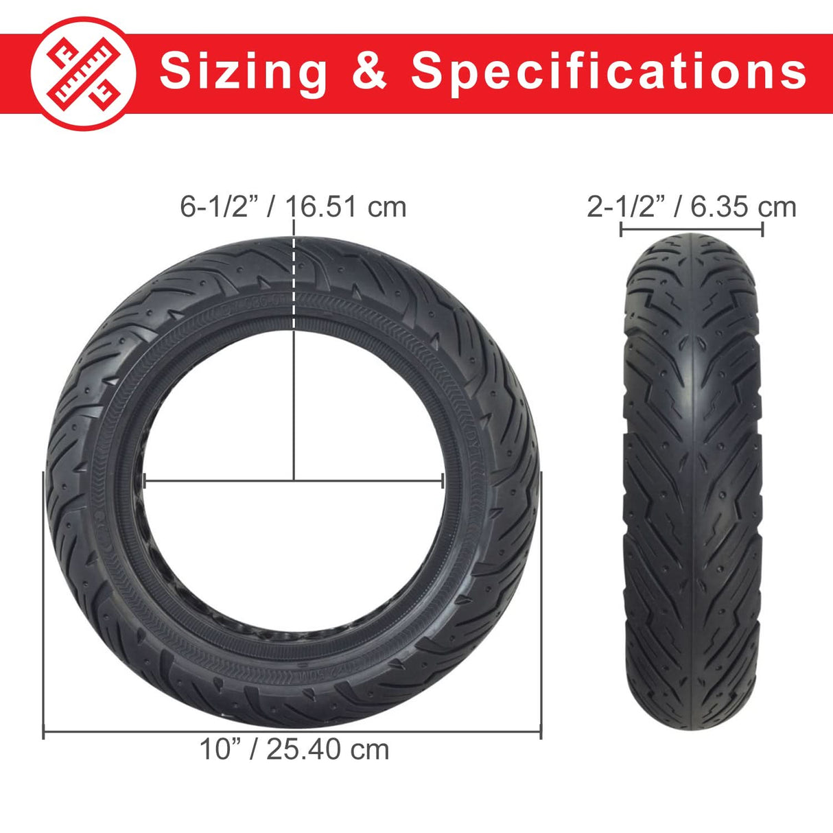 Solid 10"x 2.50" Tire with DY-036-01 Tread for the Ninebot Max G30 Scooter (Set of 2)