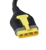 Close-up of the yellow 4-pin cable connector on the Merits 64220011 VR2 joystick controller.