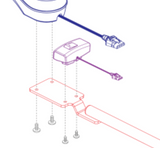 Exploded diagram of the Jazzy Air light switch assembly ELE160094 mounting under the joystick controller to the armrest bracket with four screws, showing the switch wiring harness connector.