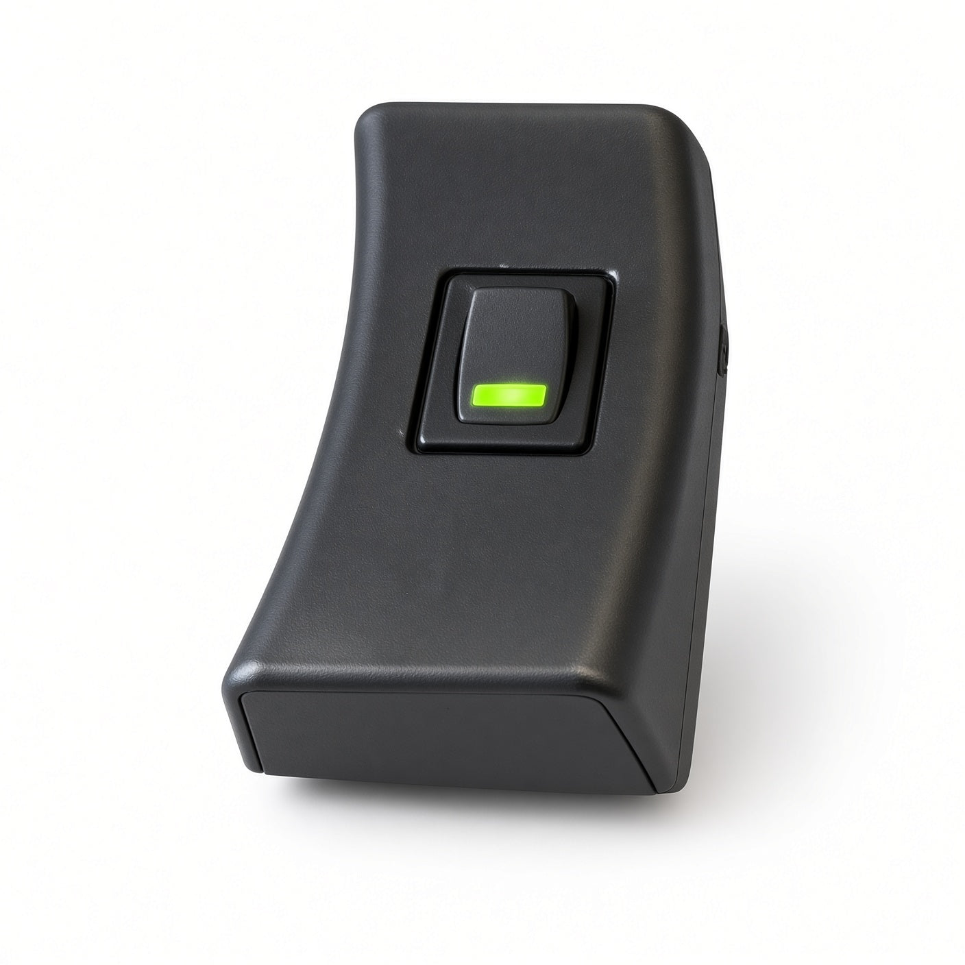 Pride Mobility light switch assembly ELE160094 for the Jazzy Air power chair, black housing with a rocker switch and green indicator light.