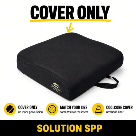 Cover only seat cushion graphic for Pride Quantum power chairs, showing the key specifications and features.