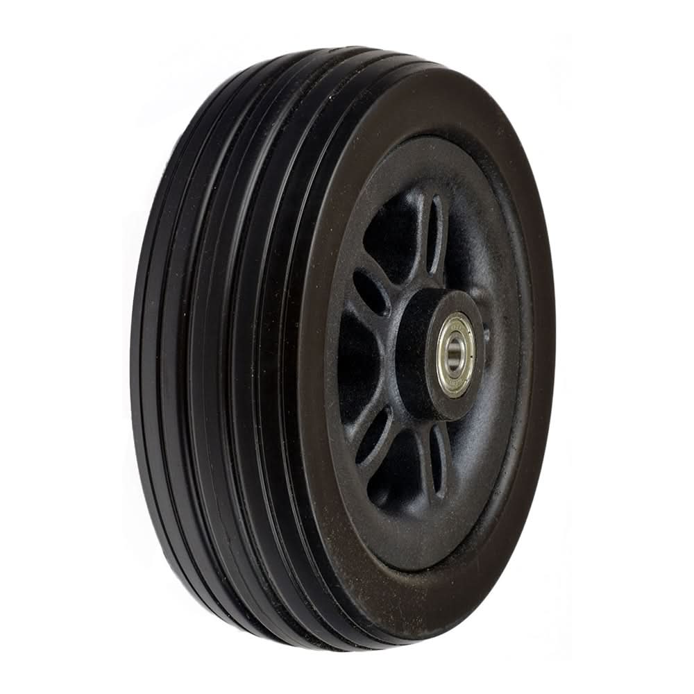 WHL2007128 Pride part number. A single black power chair wheel for the Jazzy EVO 614.
