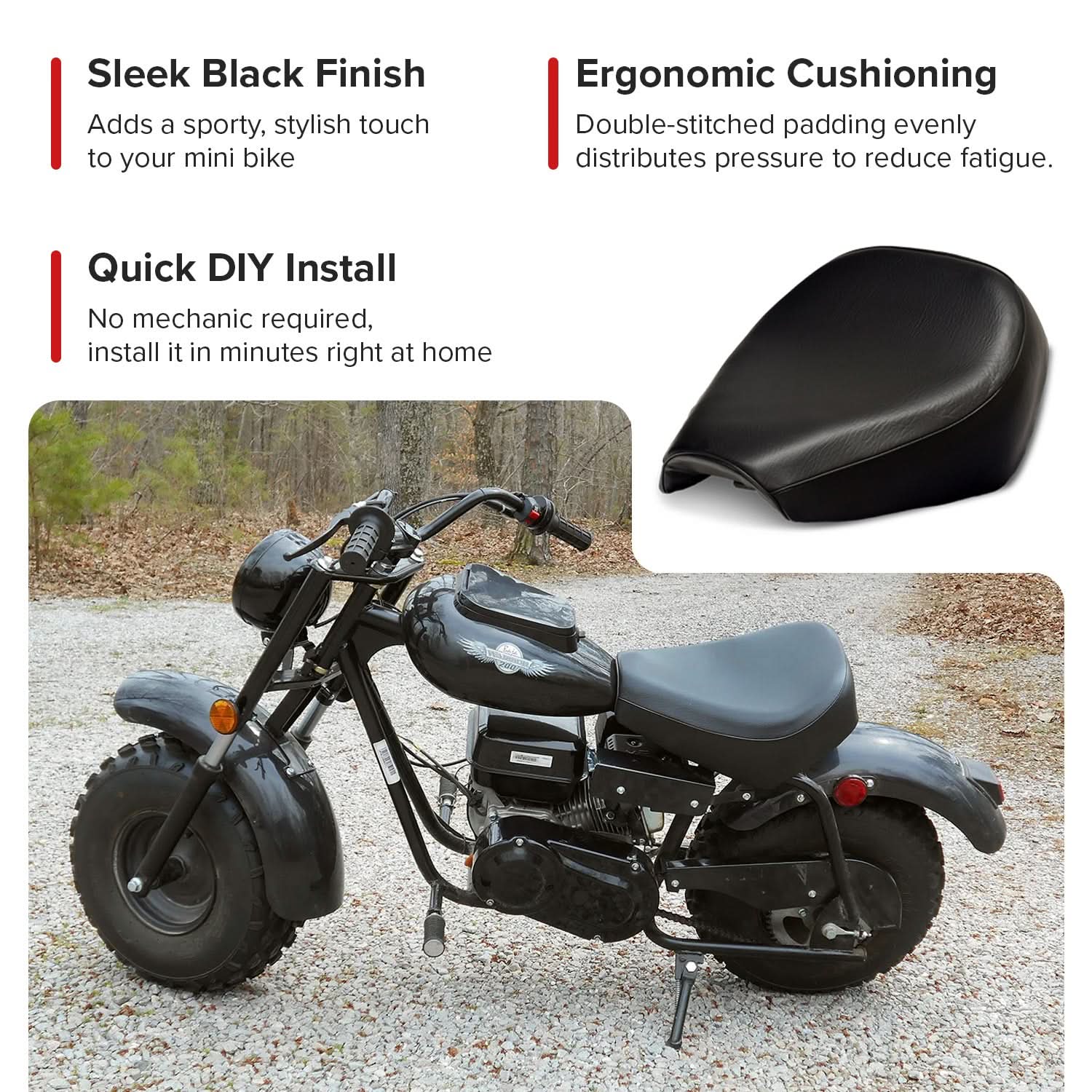 Black Seat for Baja Mini Bike MB165 & MB200 (Baja Heat, Mini Baja, Baja Warrior)