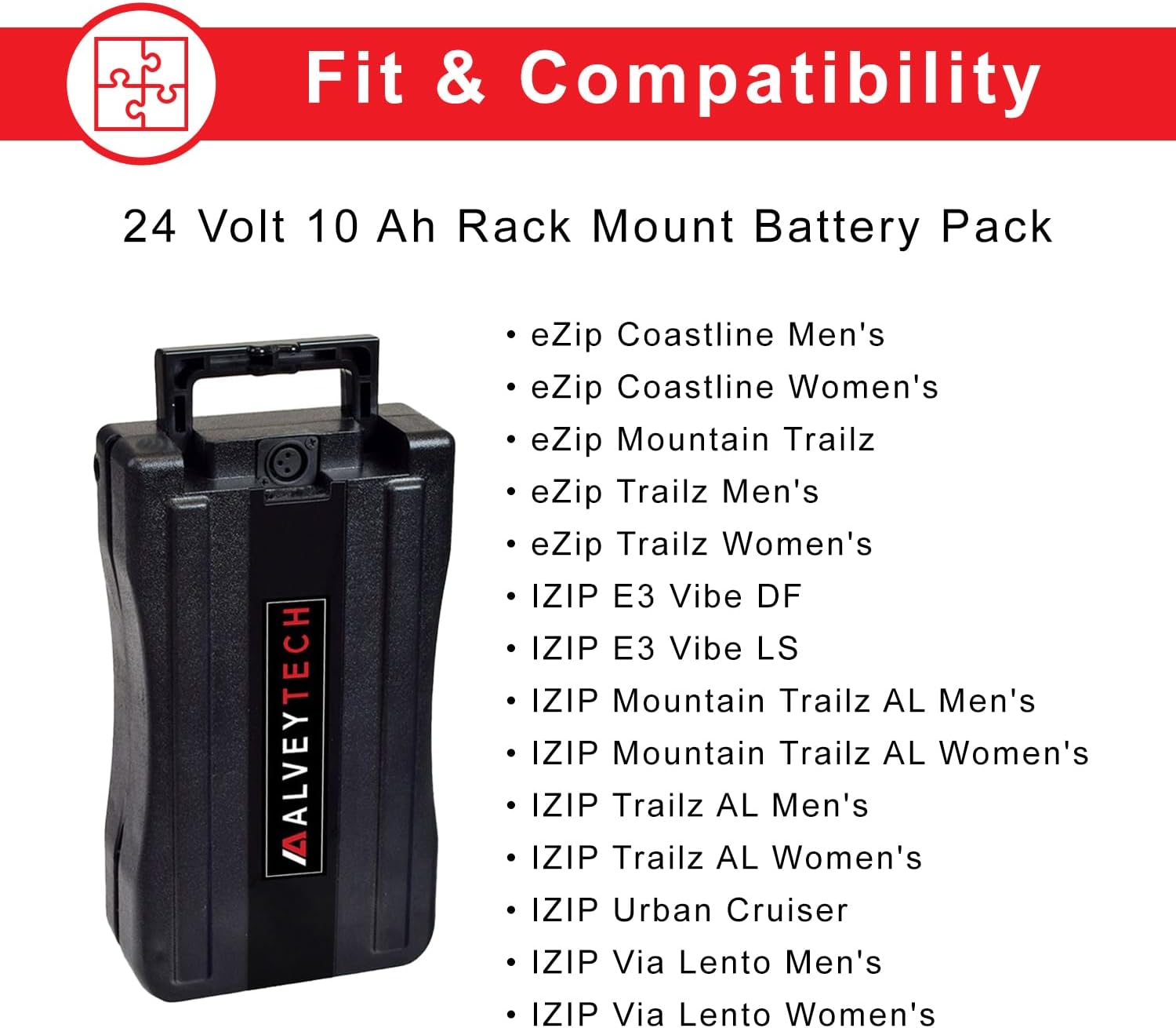 AlveyTech 24 Volt Rack Mount Battery Pack for Currie Electric Bikes