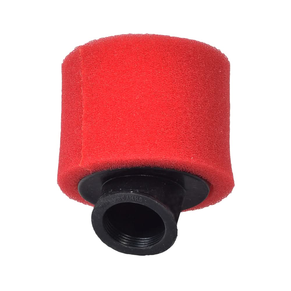 35 mm Foam Air Filter with Angled Fitting for 50cc, 70cc, 90cc, 110cc ATVs & Dirt Bikes, featuring a cylindrical red sponge on a black plastic tube.