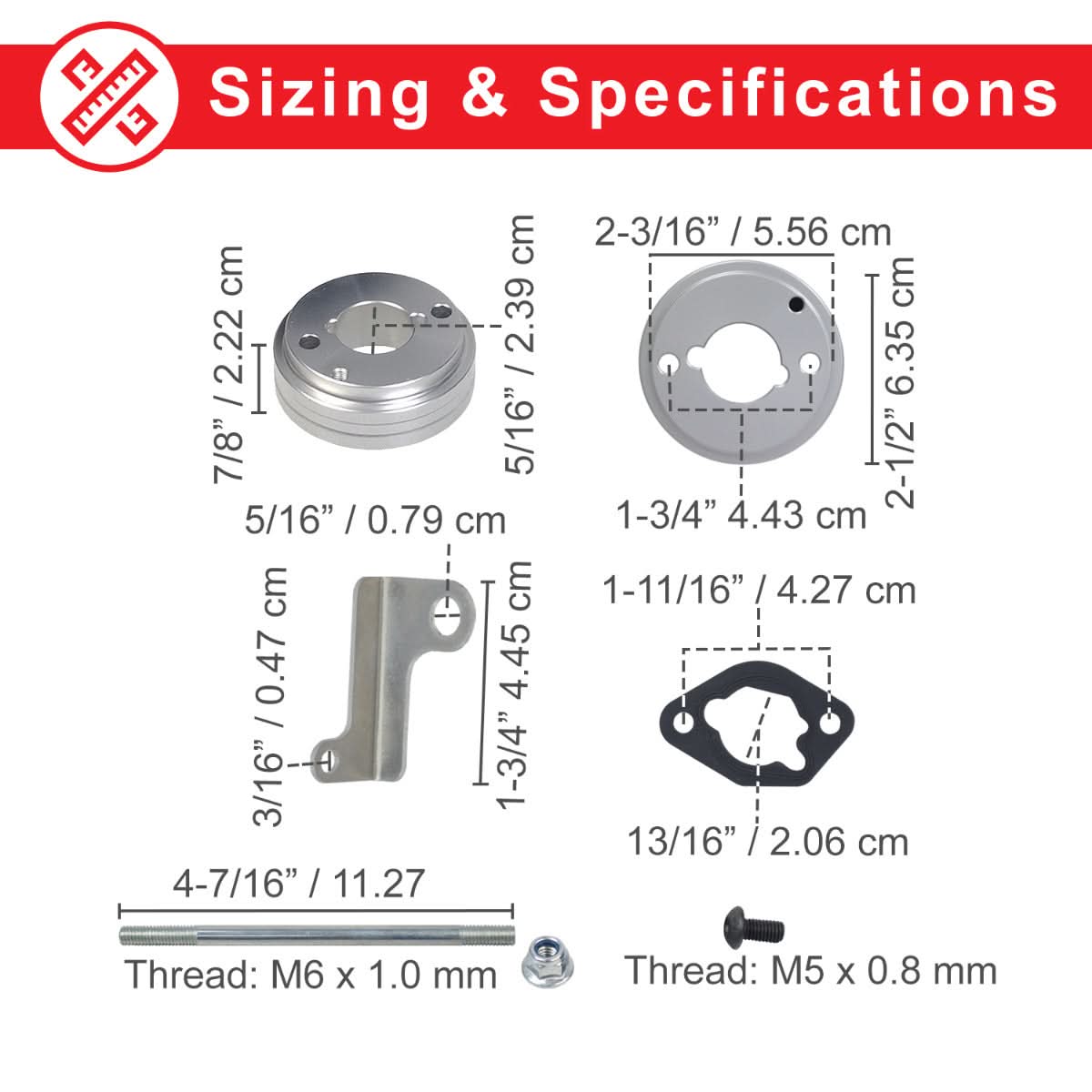 High Performance Air Filter Intake Kit for the Realtree RT200 196cc Mini Bike, featuring a circular metal filter, gasket with holes, mounting stud, adapter, bracket, hose clamp, and necessary hardware for optimal engine performance.