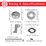High Performance Air Filter Intake Kit for the Realtree RT200 196cc Mini Bike, featuring a circular metal filter, gasket with holes, mounting stud, adapter, bracket, hose clamp, and necessary hardware for optimal engine performance.