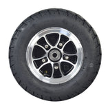 300/70-6 Pneumatic Front Wheel Assembly for the ActiveCare Prowler 3310 and 3410 Scooters. Features a silver rim, black tire, brake drum, and includes a 300/70-6 tire, inner tube, and 6202ZZ bearings.