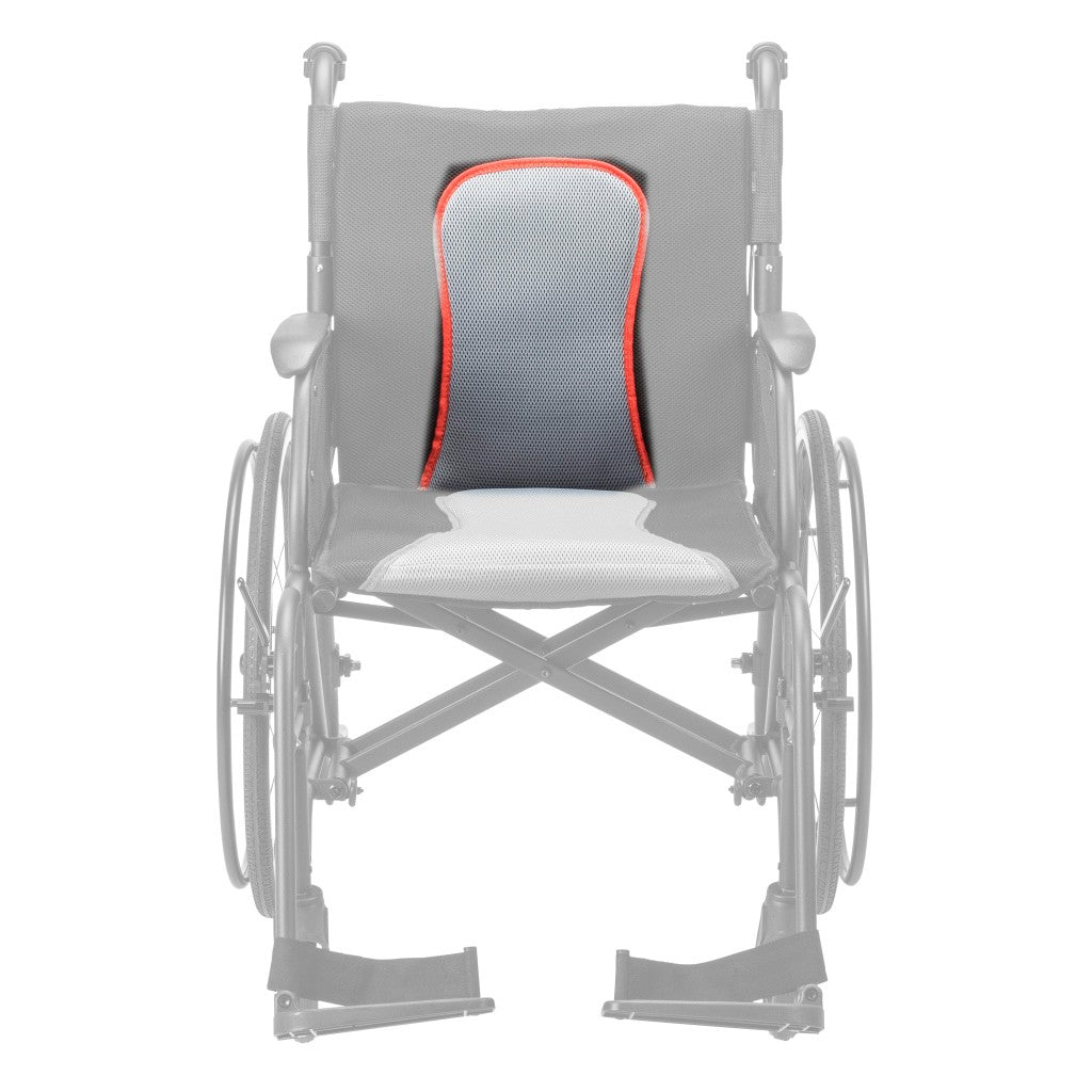AeroFly back cushion (orange trim shown) in color on the Drive Medical AeroFly Ultra-Lite Wheelchair, rest of the wheelchair greyed out