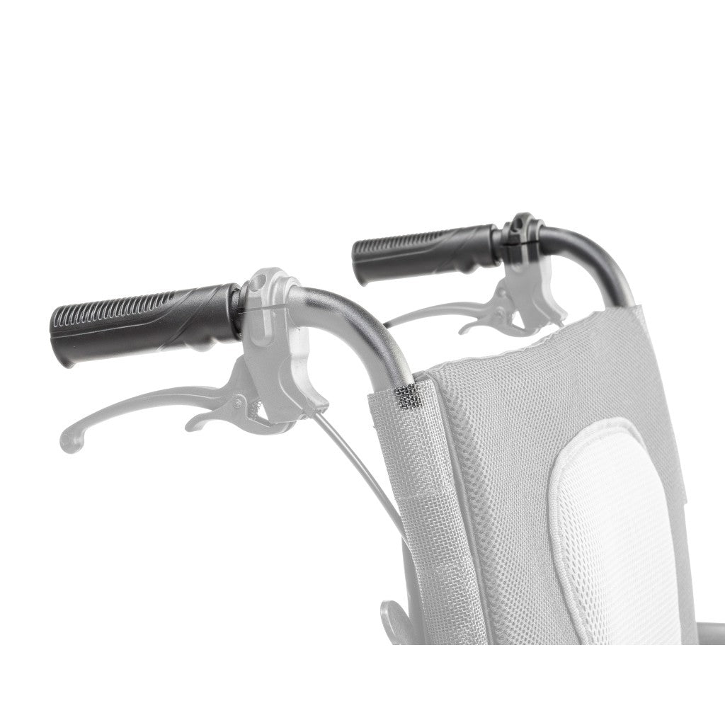 AEROFLY-12 / AEROFLY-13 push handle assembly (left and right) shown in color on the Drive Medical AeroFly Ultra-Lite Wheelchair, rest of the wheelchair greyed out