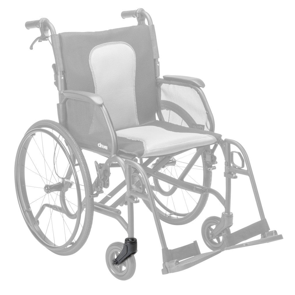 AEROFLY-29 front caster fork assembly shown in color on the Drive Medical AeroFly Ultra-Lite Wheelchair, rest of the wheelchair greyed out