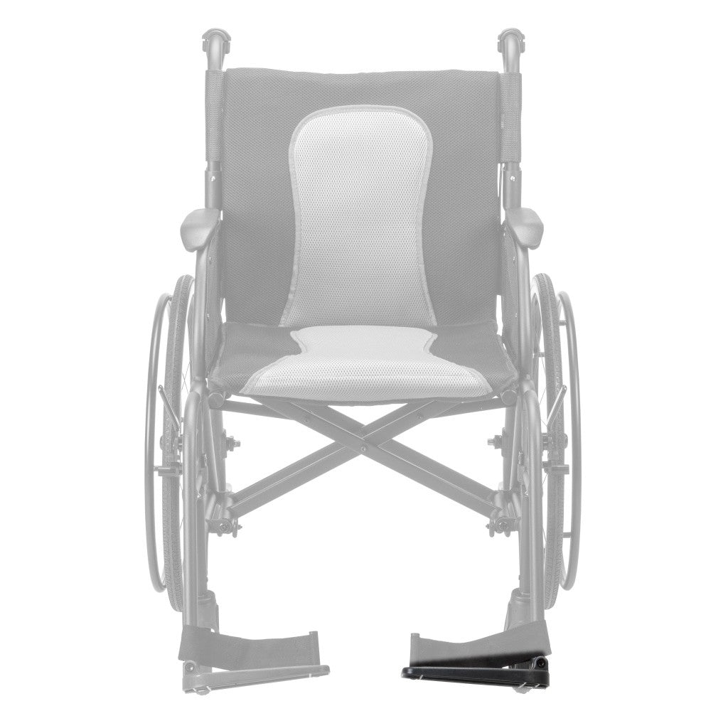 AEROFLY-33 left footplate shown in color on the Drive Medical AeroFly Ultra-Lite Wheelchair, rest of the wheelchair greyed out