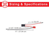 2-Pin Wiring Harness with Fuse for Kid Trax 6 Volt Batteries, featuring a rectangular 2-pin connector and black wires, depicted in a detailed diagram with size measurements and connection instructions.
