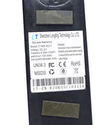 Close-up of the 25.2 Volt Lithium Battery for the Hover-1 Comet Electric Scooter, highlighting its compact size, visible label with text and symbols, and barcode, symbolizing its lightweight, powerful, and efficient design.