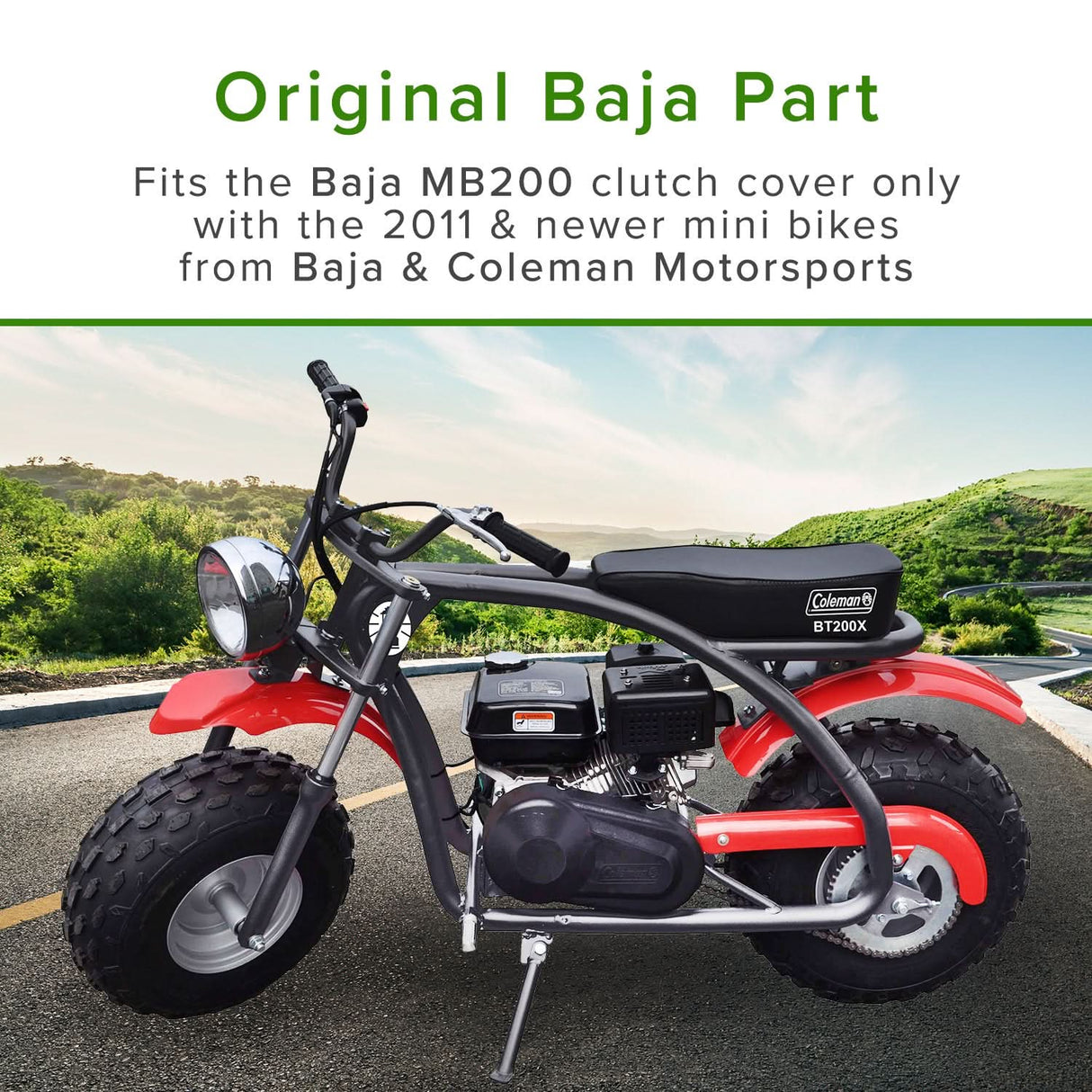 Steel Clutch Cover for the Baja Mini Bike (MB200) (Blemished), displayed close-up, showing minor scratches and scrapes on its thick-walled steel surface, highlighting its durability despite cosmetic imperfections.