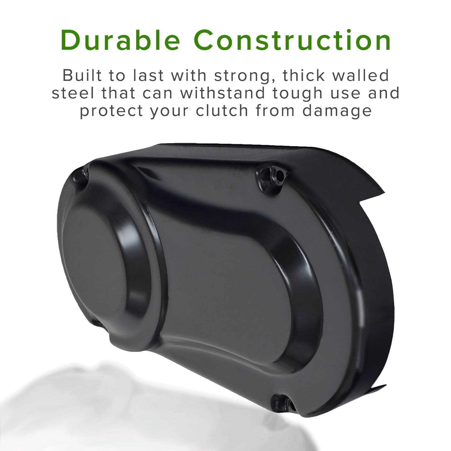 Steel Clutch Cover for the Baja Mini Bike (MB200) (Blemished) - close-up of a thick walled black metal cover with minor scratches, showing the robust design and text.