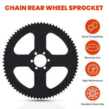 75 Tooth #35 Chain Rear Wheel Sprocket for the Oryxearth 105CC 4-Stroke Mini Bike, featuring six inner mounting holes and a detailed gear design.