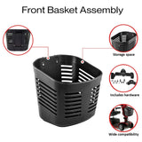 Front Basket without Hardware for Go-Go Scooters (Blemished): A black plastic basket with holes, showing minor scratches, designed to mount on the front tiller of Go-Go travel scooters.