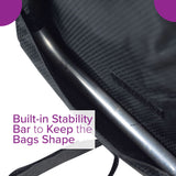 Soft Basket Tiller Bag for Mobility Scooters, close-up of high-quality black nylon fabric with zippered lid and mesh pockets.